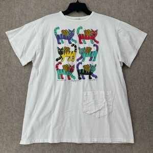 Vtg Joe McAlister Flying‎ Cats Muscle Beach Colorful T-Shirt Single Stitch OS
